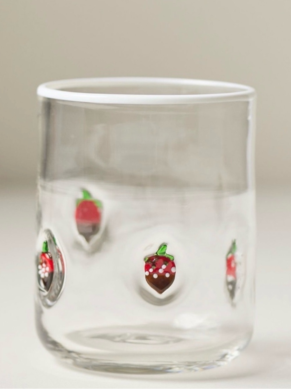 Anthropologie Icon Juice Glass Tumbler with Chocolate Red Strawberry Accents